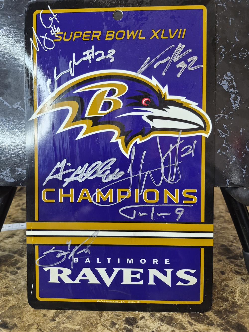 NFL Baltimore Ravens Purple and Gold Super Bowl XLVII Champions Sign